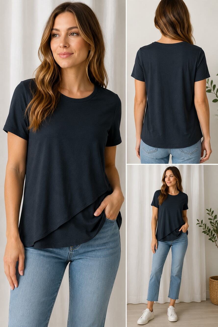 Banana Republic Black Crossfront Layered Asymmetrical Top XS Modal Stretch